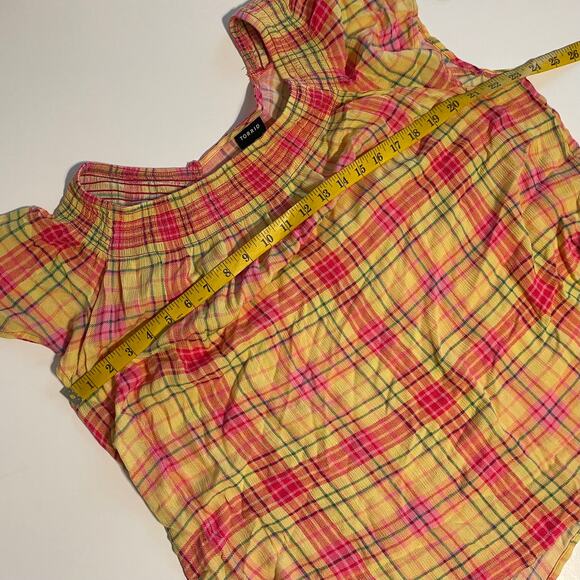 Torrid Yellow Plaid Smocked Blouse Women's Size 3X Crinkle Gauze Crew Neck Top - Picture 10 of 11